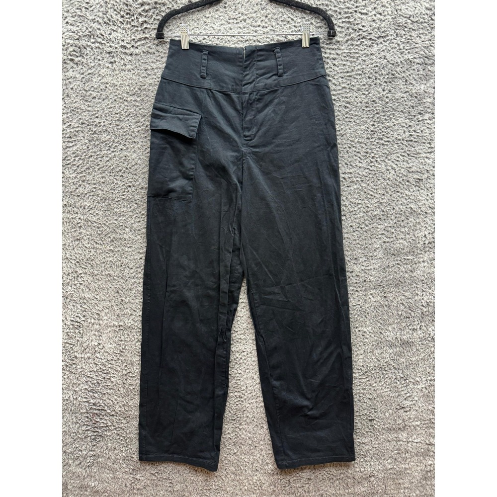 The Range Cotton Blend High-Waisted Wide Leg Trousers Black Womens Size M